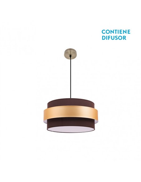 Colgante Bremen Cuero/marron-oro 3xe27 Regx40x40 Cm