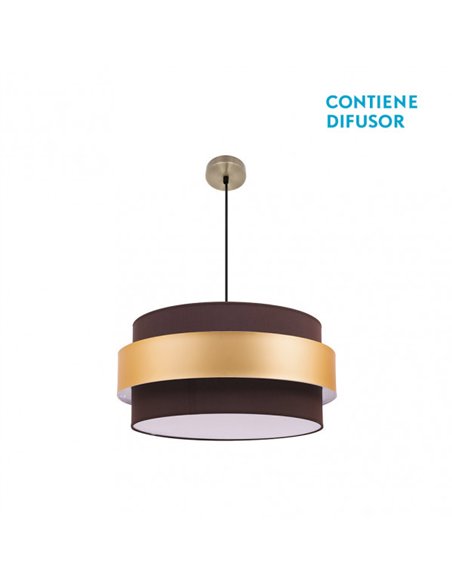 Colgante Bremen Cuero/marron-oro 3xe27 Regx50x50 Cm