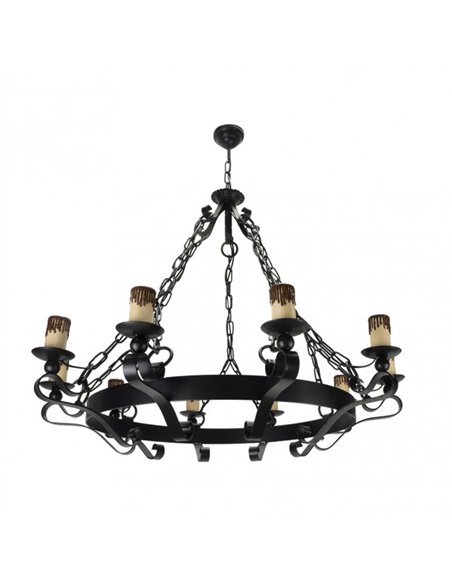 Lampara Rustica 10xe27 Medieval Negro Regx85x85 Cm