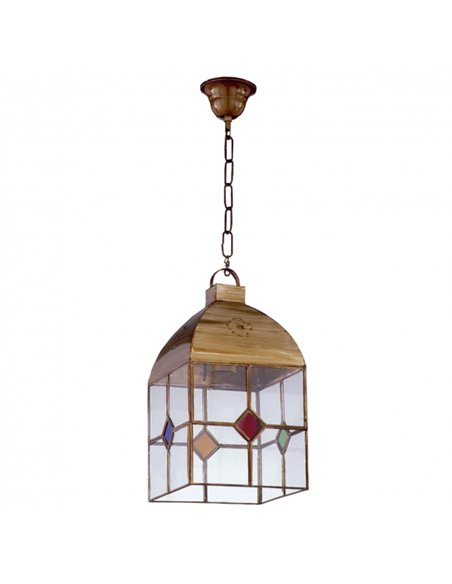 Farol Granadino 4 Caras Pequeño 1xe27 Cuero/colores REGX16X16 Cm