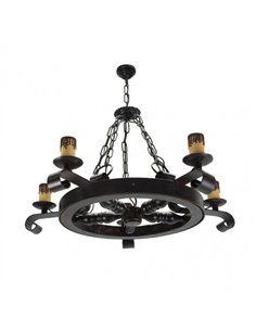 Lampara Rustico Rueda 5xe27 Marron Regx68x68 Cm