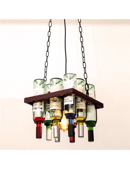 Colgante Bodega 1xe27 Marron Rustico 8 Botellas