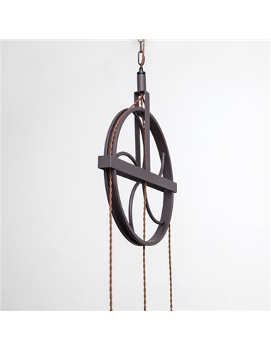 Colgante Rustico Rueca  3xe27 Marron