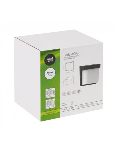 Aplique Exterior Agar 1xe27 Gris Ip65 Policarbonato  17x17x14 Cm