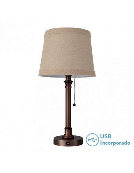 Sobremesa Big Ben 1xe27 Marron 50x26x26 Cm Puerto Usb