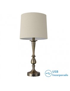 Sobremesa Khalifa 1xe27 Cuero 60´5x28x28 Cm Puerto Usb