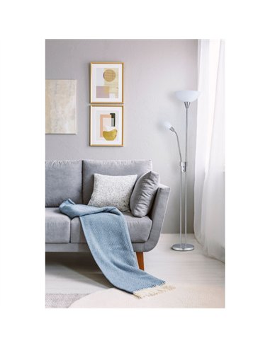 Pie De Salon Deneb 1xe27+1xe14 C/lector Niquel  180x30x30 Cm