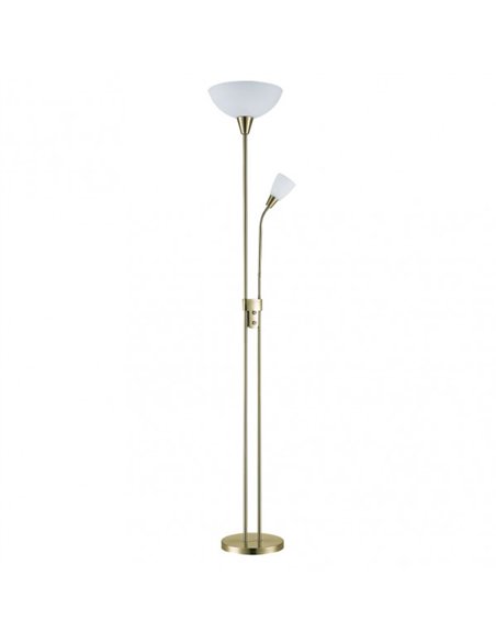 Pie De Salon Deneb 1xe27+1xe14 C/lector Cuero 180x30x30 Cm