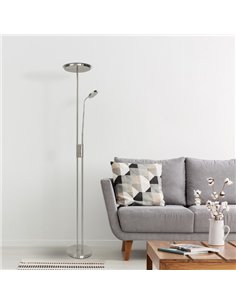 Pie De Salon Antares 20w+7w 4000k  C/lector  Niquel 183x25x25 Cm Tactil c/reg.Intensidad Y Memoria 2