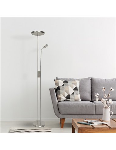 Pie De Salon Antares 20w+7w 4000k  C/lector  Niquel 183x25x25 Cm Tactil c/reg.Intensidad Y Memoria