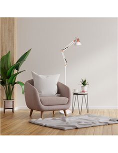 Flexo De Pie Articulable Rutilo 1xe27 Blanco/cobre 180x28x28 Cm 2