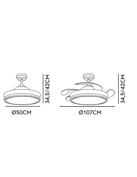 Ventilador Bayomo 59w 6980lm Niquel 4 Aspas Desp. 34,5/42x50/107 D.3 Color. Dc.remoto+Reg.Intensidad