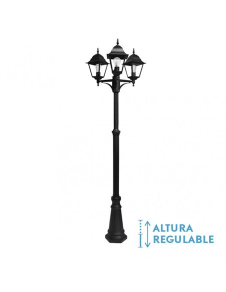 Farola Exterior Aluminio Spica 3xe27 Negro Ip44 220x62x62 Cm  Regulable En Altura