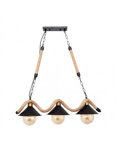 Lampara Cabo 3xe27 Negro Cuerda De Cañamo Regx72x18 Cm