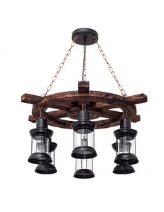 Colgante Rustico Finca 6xe27 Timonel Negro Regx75x75 Cm