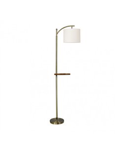 Pie Salon Seda 1xe27 Cuero C/pantalla Beis C/mesita Madera 181x27x44 Cm