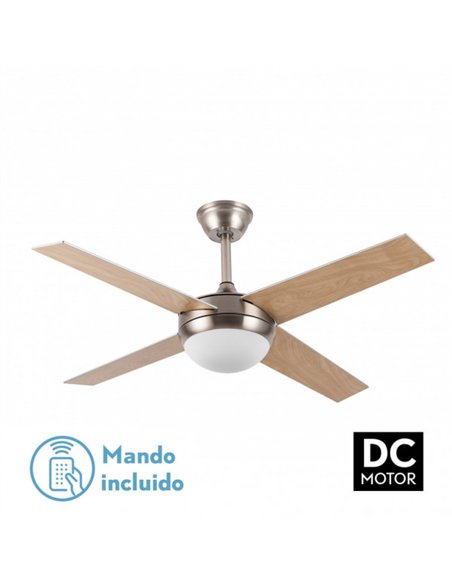 Ventilador  Dc Ciro 2xe27 Niquel 4 Asp.rev. Plata/haya 35/45x116