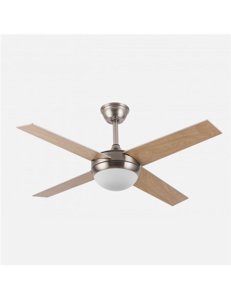Ventilador  Dc Ciro 2xe27 Niquel 4 Asp.rev. Plata/haya 35/45x116,8d Remoto Y Temporizador