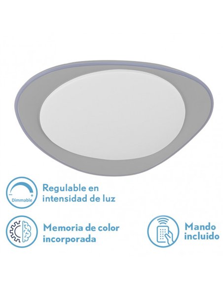 Plafon 72w Daire Gris 3000-4000-6500k 5616lm  7x55x55cm Remoto+reg.int+memoria