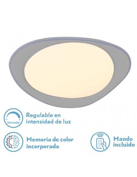 Plafon 72w Daire Gris 3000-4000-6500k 5616lm  7x55x55cm Remoto+reg.int+memoria