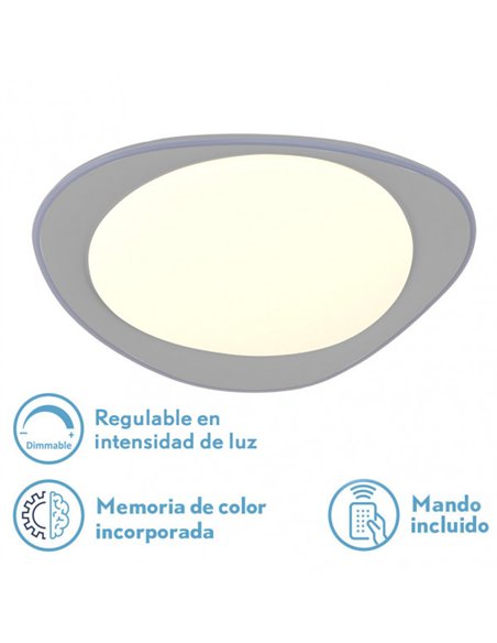 Plafon 72w Daire Gris 3000-4000-6500k 5616lm  7x55x55cm Remoto+reg.int+memoria