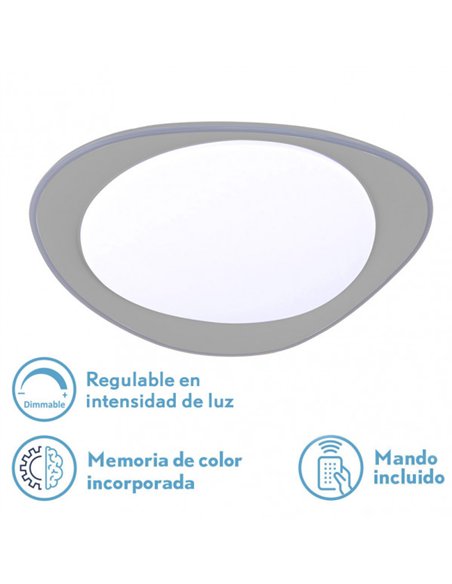 Plafon 72w Daire Gris 3000-4000-6500k 5616lm  7x55x55cm Remoto+reg.int+memoria