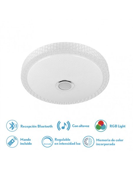 Plafon 48w Zaid 3000-4000-6500k Rgb Blan/transp Bluetooth 7x38x38 Cm Remoto