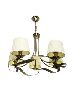 Lampara Baeza 5xe14 Cuero Pantalla Beis Regx55x55 Cm