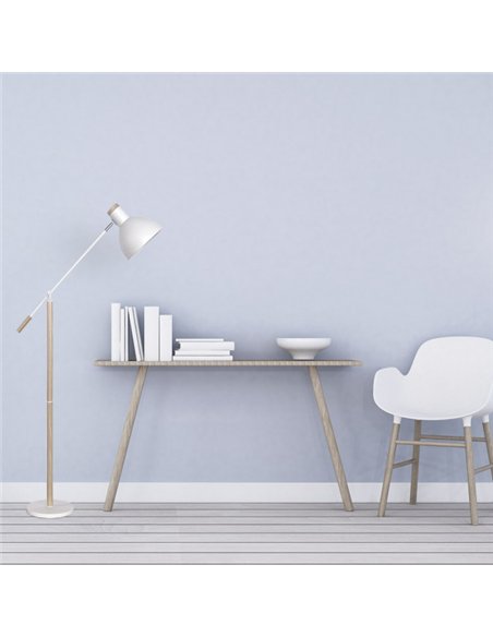 Pie Salon Biel 1xe27 Blanco/haya 151x25x70 Cm Orientable 360º Y Articulable