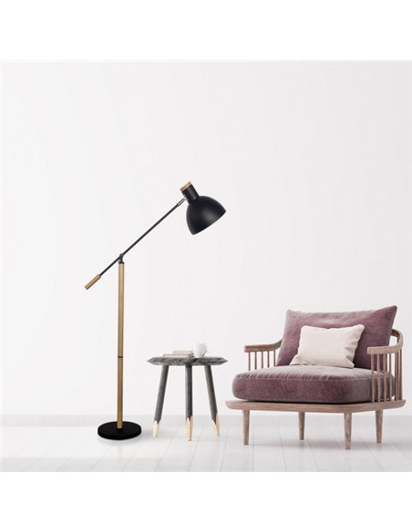 Pie Salon Biel 1xe27 Negro/haya 151x25x70 Cm Orientable 360º Y Articulable
