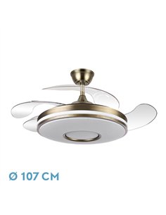 Ventilador Dani 59w 6980lm Cuero 4 Aspas Desplegables 107d 3000-4000-6000k Remoto