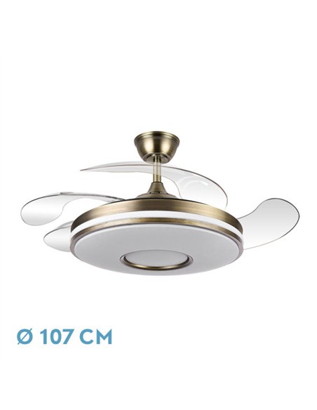 Ventilador Dani 59w 6980lm Cuero 4 Aspas Desplegables 107d 3000-4000-6000k Remoto