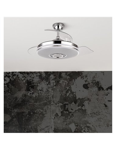 Ventilador Dc Noto 72w 6120lm Cromo 3asp.desp.108d 3 Colores+rgb Bluetooth, Remoto, Memoria Y Altavoz