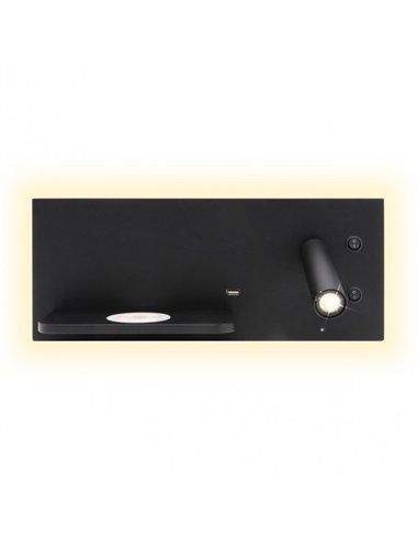 Aplique 2+8w 4000k Velazquez Dcho Negro Usb+qi  130lm Doble Encendido 14x35x14 Cm