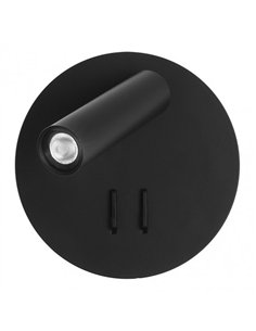 Aplique 2+6w 4000k Manet Redondo Negro 130lm  Doble Encendido 14x14x12 Cm