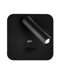 Aplique 3w 4000k Giotto Cuadrado Negro Puerto Usb  150lm C/interruptor 14x14x12cm Orientb