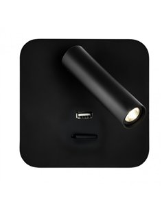 Aplique 3w 4000k Giotto Cuadrado Negro Puerto Usb  150lm C/interruptor 14x14x12cm Orientb 2