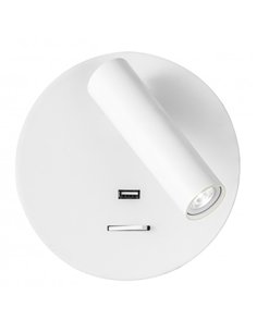 Aplique 3w 4000k Giotto Redondo Blanco Puerto Usb  150lm C/interruptor 14x14x12cm Orientb