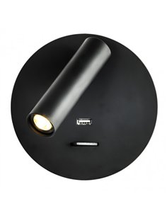 Aplique 3w 4000k Giotto Redondo Negro Puerto Usb  150lm C/interruptor 14x14x12cm Orientb 2