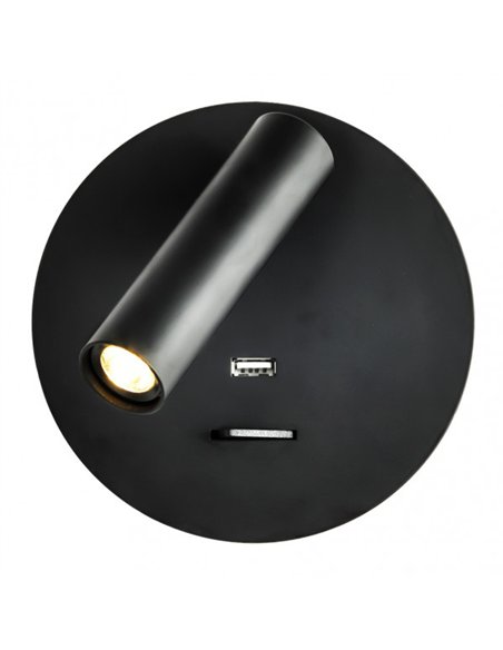 Aplique 3w 4000k Giotto Redondo Negro Puerto Usb  150lm C/interruptor 14x14x12cm Orientb