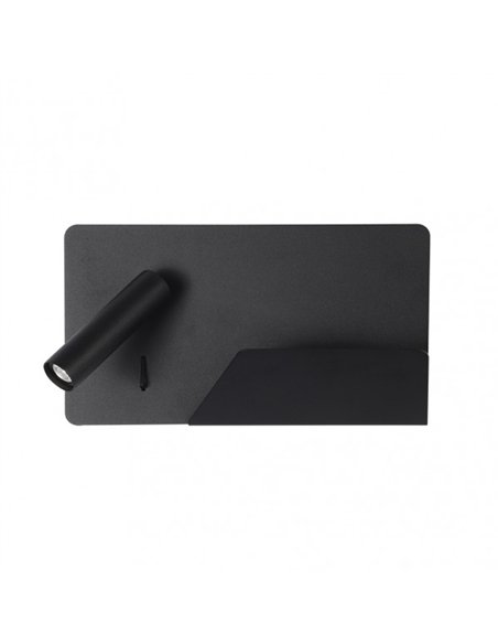 Aplique 3w 4000k Miguel Angel Izqdo Negro C/usb Y  Estante 150lm 16x28x12 Cm Orientable