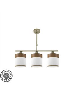 Lampara Cloe 3xe14 Cuero/blanca-madera Oscura Regx55x14 cm