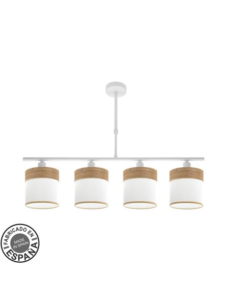Lampara Cloe 4xe14 Blanca/blanca-madera Clara Regx75x14 cm