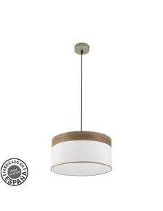 Colgante Cloe 1xe27 Cuero/blanca-madera Oscura Regx40x40 cm