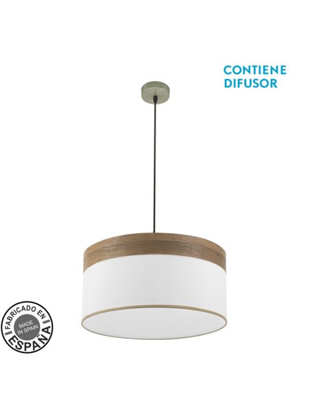 Colgante Cloe 2xe27 Cuero/blanca-madera Oscura Regx50x50 cm