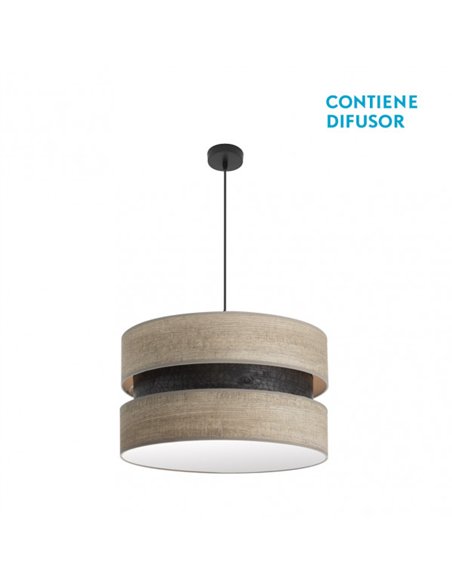Colgante Colet 2xe27 Negro/madera Gris Regx50x50 Cm