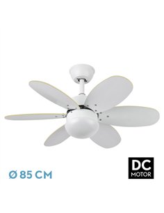 Ventilador Dc Alves 2xe27 Blanco Con 6 Aspas Rev. Blanco/haya 41x85d  C/ Remoto Y Temporizador