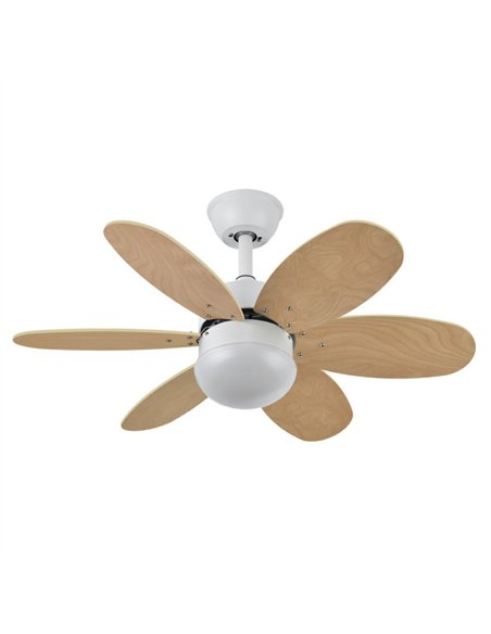 Ventilador Dc Alves 2xe27 Blanco Con 6 Aspas Rev. Blanco/haya 41x85d  C/ Remoto Y Temporizador