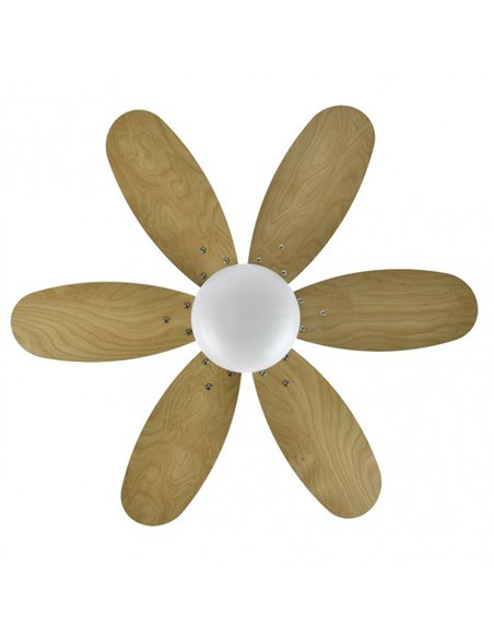Ventilador Dc Alves 2xe27 Blanco Con 6 Aspas Rev. Blanco/haya 41x85d  C/ Remoto Y Temporizador