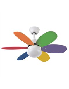 Ventilador Dc Alves 2xe27 Blanco  6 Aspas Rev. Pastel/Intenso  41x85d  C/ Remoto Y Temporizador 2